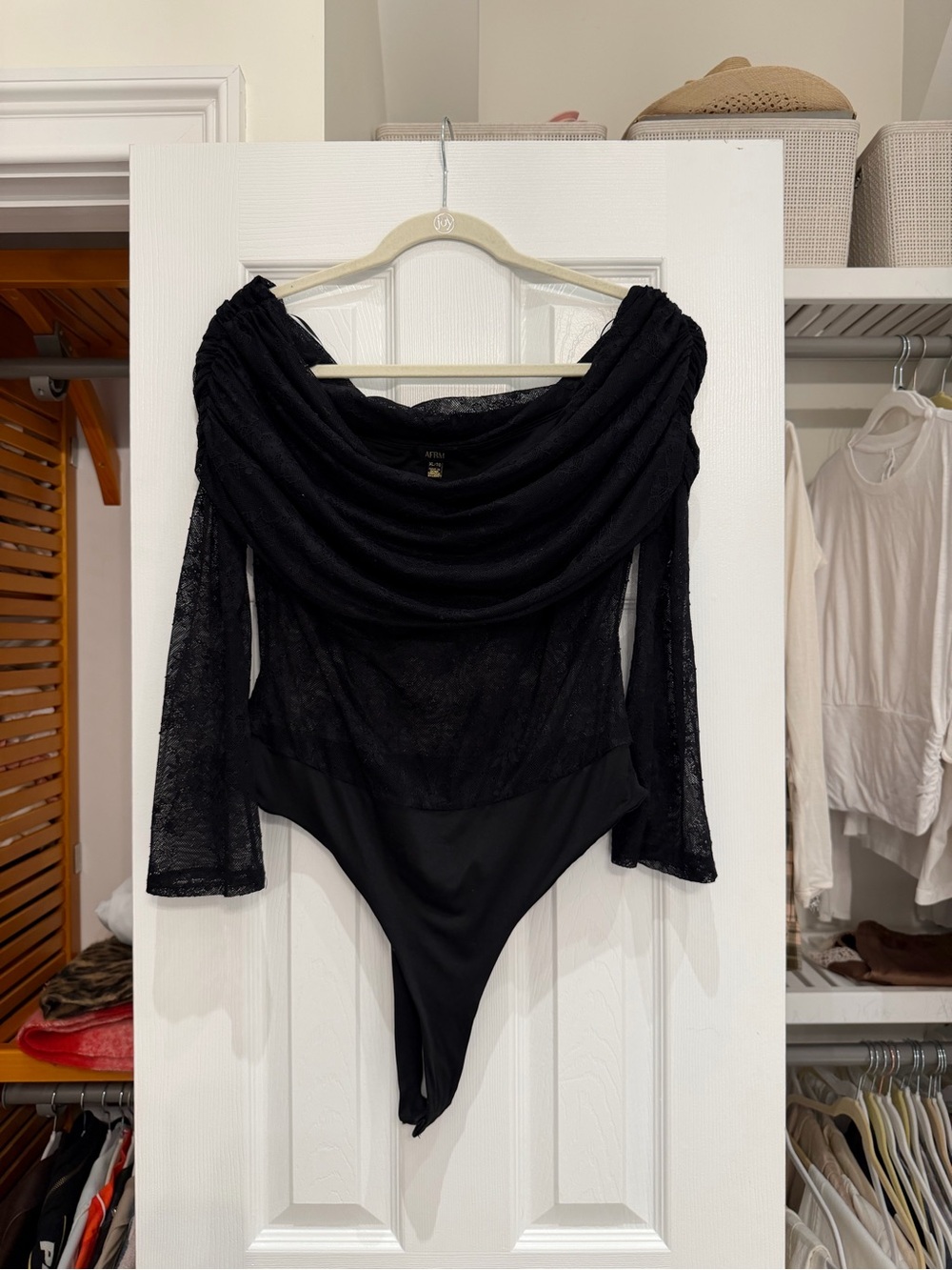 AFRM Revolve Black Off-Shoulder Lace Bodysuit